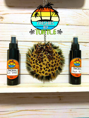 Combo Air Spray 4oz Bottle and Leather Circle Freshie 4.5in