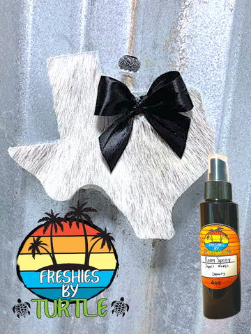 Combo Air Spray 4oz Bottle and Leather Texas Freshie 4in